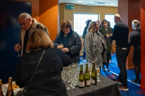 Champagne and Gumnut Patisserie profiteroles greet audience members for the first session of SHWF 2023. Photo by Greg Jackson.