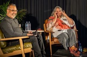 Atul Joshi interviews Dr Debra Dank at SHWF 2022. Photo by Greg Jackson.